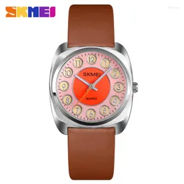 Наручные часы Skmei с креативным циферблатом, модный квадратный стальной корпус, женские кварцевые часы, водонепроницаемая кожа