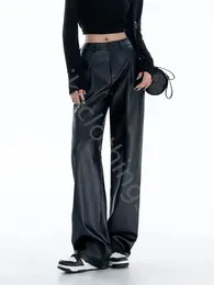 Широкие брюки из искусственной кожи, кожаные брюки, готические женские широкие мешковатые брюки, женские брюки