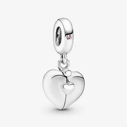 100% 925 Sterling Silver Family Heart Locket Dingle Charms Fit Original Europeisk charmarmband Women Wedding Engagement J209p