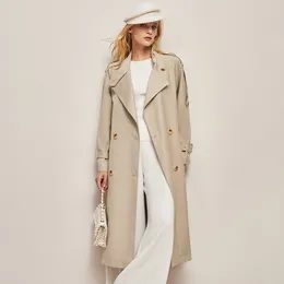 Trench da donna 2023 autunno highend casual trench allentato stile Hepburn colletto alla coreana temperamento donna 230920