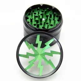 Most popular 63mm Lightning Grinder Smoking Metal Herb Grinders With Clear Top Window Sharp Teeth Made of Aluminum Alloy 4 Parts Crusher