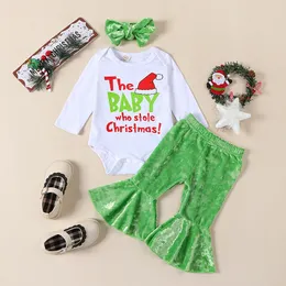 Set di abbigliamento 0817 Lioraitiin 018M Born Baby Girl Christmas Outfit The Who Stole Pagliaccetto Pantaloni svasati Set fascia 230919