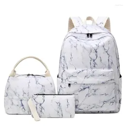 School Bags Marble Backpack With Lunch Tote Pencil Bag Bookbag Set For Student