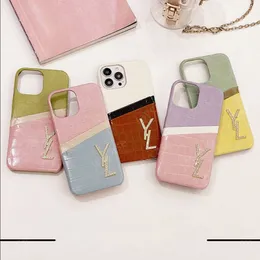 For IPhone 15 Pro Max Designer Phone Case Fashion Stitching Color Card Pocket Phonecase Luxury Crystal Letter Cover Shell For 14 13 12 11 -5