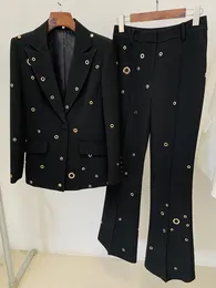 Kvinnors tvådelade byxor senaste 2023 Designer Fashion Runway Set Slim Fit Single Button Rivet Gromet Blazer Jacket Wholesale