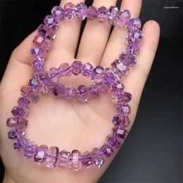 Link Bracelets Natural Faceted Amethyst Bracelet Wholesale Design Stretch Polychrome Handmade Beads Healing Women Jewelry Gift 1pcs