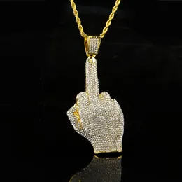 Fashion Mens Iced Out Pendant Hip Hop Necklace Erect Middle Finger Bling Necklaces Hiphop Jewelry224C