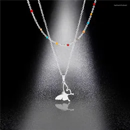 Pendentif Colliers Harajuku Cool Double Couche Papillon Collier En Acier Inoxydable Mignon Femmes Huile Clavicule Chaîne Collier