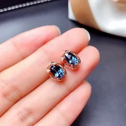 Kolczyki stadniskie klasyczne rzemiosło Srebrny Inkrustowany Naturalny Blue Topaz Flower Prosty owalny elegancki szlachetny urok biżuterii