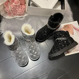 Women Boots Black Silver Chain Soft middle round Warm Fur Snow Boot Designer Botties casual Cotton Shoes