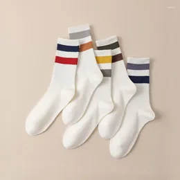 Мужские носки, чулки в полоску, хлопковые цвета, одинаковые по цвету для отдыха, белые спортивные дышащие мягкие средние трубки для мужчин