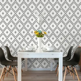 Wallpapers Geometric Black And White Plaid Ins Wind Nordic Living Room Modern Minimalist Milk Tea Shop Clothing Store Wallpaper Behang