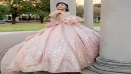 Blush Pink Quinceanera Dresses Ball Gown For Sweet 16 Dress Bow Sequins Graduation Party Princess Gowns Vestido De 15 Anos1155726
