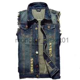 Mäns jackor rippade jeanjacka Men denim Vest Hip Hop Jean Coats Waistcoat Men Cowboy Brand Sleeveless Jacket Male Tank J230920