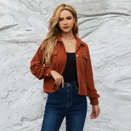 Women's Jackets 2023 Short Style Corduroy Long Sleeve Solid Color Coat Autumn/Winter Lapel Baggy Pocket Jacket 230920