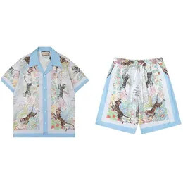 56% OFF Luxury Men's T-Shirts fashion Tiger Bowling T-shirt Hawaii floral leisure silk shirt Mens slim short sleeve formal Asia size M-3XL