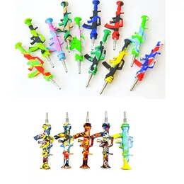 2style AK47 shape silicone nector collector kit portable smoking pipe with 14mm steel nail dab oil rigs pipes for wax