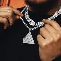 Hip Hop Eye Pyramid Pendant Necklace High Street Accessories unisex zirkonhalsband