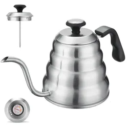 Garrafas de água Café Kettle1L 1 2L Aço Inoxidável Despeje sobre Pote Chaleira Gotejamento com Termômetro para Home Office Cafetera 230919