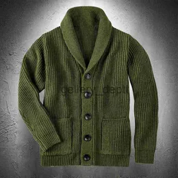 メンズセーターアーミーグリーンカーディガンセーターメンセーターセーターコート余分に粗いウールのセーター厚い暖かいカジュアルコートメンファッション衣類ボタンJ230920