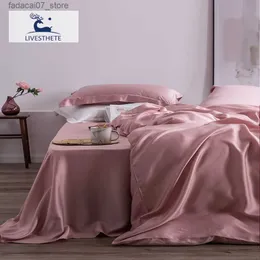 Комплекты постельного белья Liv-Esthete Summer Top Grade Nature 100% Silk Pink Комплект постельного белья Женская простыня Пододеяльник Чехол Queen King Bed Set Q230920