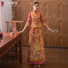 Roupas étnicas Tamanho 2XL Cheongsam Chinês Tradicional Mandarim Collar Qipao Bordado Oriental Vestidos de Casamento Robe Orientale Vestido