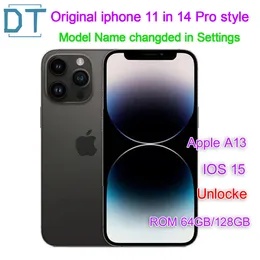 A+Utmärkt skick, 100% Apple Original iPhone 11 i iPhone 14 Pro Style -telefon olåst med 14Pro Box 4G RAM 64GB/128GB ROM -smartphone