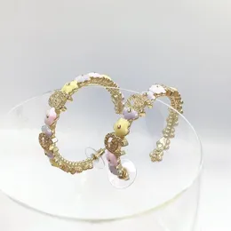 18k guldpläterad strasshoppörhängen lockande lila ljusrosa blommor Fashion Märkesdesignerörhängen för kvinnor WEDDI157R