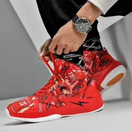 Klänningskor mode tecknad målning hiphop basketboll män röd nonslip hög toppplattform sneakers bambas hombre 230919