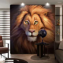 Bakgrunder Anpassad vilken storlek som helst Mural Wallpaper 3D Sereo Handmålad oljemålning Golden Lion Animal Wall Paper Living Room TV Soffa Study