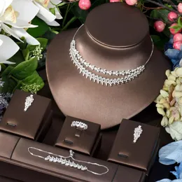 Necklace Earrings Set HIBRIDE Bijoux Femme Ensemble Wedding For Women Sparkling Leaf Zircon Fashion Bridesmaid Accessories N-179