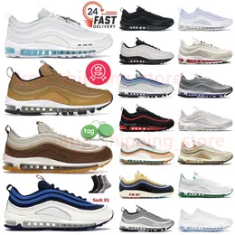 Sports 97s Athletic Sneakers Running Shoes Max 97 AirsMx Mens Women Trainers Golden Bullet Silver Muslin Pink Foam MSCHF x INRI Jesus Pull Tab Obsidian White Shoe 36-46