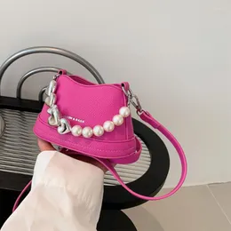 Umhängetaschen Schöne Mini-Umhängetasche aus PU-Leder mit Kunstperlengriff und langem Riemen für Damen und Mädchen