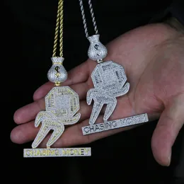 Hip Hop Bling Jewelry Letter Chasing Money Pendant Necklace Gold Silver Plated Mens Jewelry Gift