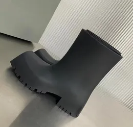 Balencigaa Squaretoe Rain Boots New Rubber High Boot Thicksoled Waterproof Nonslip Heightening