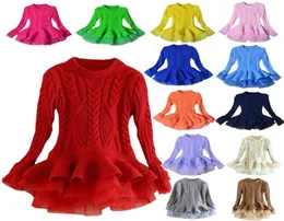 Venta al por menor 13 colores ropa de diseñador para niños niñas suéter de punto de organza vestido de princesa Otoño Invierno boutique de fiesta de Navidad de lujo 7005936
