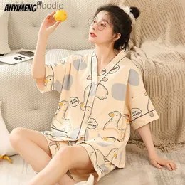 Women's Sleep Lounge Elizabeth Duck M-5XL Women Cottton Pyjama Summer Kimono Style Cardigan Sleepwear Korean Pijamas Plus Size Size Nightwear Shorts PJS L230920