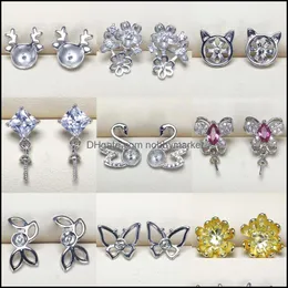 Jewelry Settings Pearl Stud Earrings S925 Sier Setting Earring For Women Girl Mounting Blank Diy Gift 9 Drop Delivery Dhgarden Otx6V
