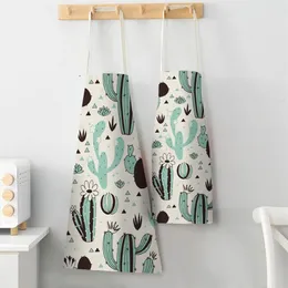 Aprons Cactus Plants Green Leaves Pattern Kitchen Home Cooking Baking Shop Cotton Linen Cleaning Apron3199