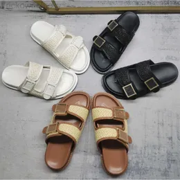 Fendie Mulheres Homens Chinelos De Palha PP Designer Slides Dupla Fivela Alça Mule Sandálias De Tecido F Birks Slide Slip On Footbed Sliders Flip Flops Praia Sapatos De Piscina Itália NOVO