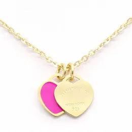 new 2 heart necklace designer 18k gold chain plated woman stainless steel blue pink green pendant jewelry on the neck Valentin290C