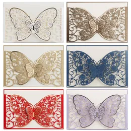 Cartões 50 pcs borboleta laser corte cartão de convite de casamento cobre festa cartão postal decoração de noivado 230919