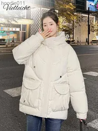 Women's Down Parkas Vielleicht 2023 New Korean Fluffy Hooded Bread Down Jacket Women Winter Thick Loose Castary Warm Padded Short Jacket Coat L230920