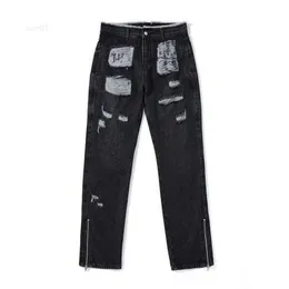 High Street Fashion Brand Washed, Worn, Fur Beard Trouser Hem Zipper Split Straight Fit Elastic Jeansnlr0