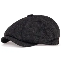 Basker män sboy hattar y Autumn Vintage HerringBone Octagon Cap Women Casual Stripe Gatsby Flat Hat 230919