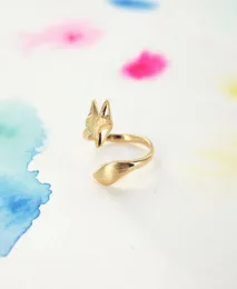 10st Gold Silver Justerbara söta rävringar Enkla 3D -djurhuvud Face Tail Ring Tiny Ed Wrap Smooth Fox Minimalist Jewelry F5919018