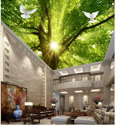 Wallpapers Home Decoration 3d Wallpaper Nature Sunshine Tree Pigeon Ceiling Non Woven Mural