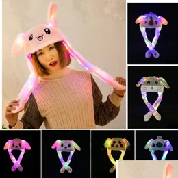 Partyhüte LED-Beleuchtung Plüsch beweglicher Kaninchenhut Lustige leuchtende und Ohr-Hasenkappe für Frauen Mädchen Cosplay Weihnachten Urlaub Drop Delive Dhuyr