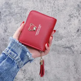 Plånböcker kvinnor plånbok pu läder tofs zipper kvinnliga mynt pengar purses korthållare flickor kort söt tryck design lady koppling