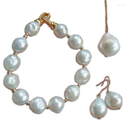 Necklace Earrings Set Fashion Irregular Natural White Purple 11-14MM Baroque Edison Shaped Pearl Bracelet Pendant 40CM